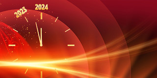 红色圆环光效时钟2024年红色大气喜庆元旦展板背景